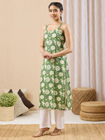 Thumbnail for Janasya Green Straight Cotton Kurta - Dista