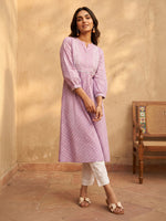 Thumbnail for Janasya Lavender A-Line Cotton Kurta - Dista