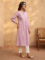 Thumbnail for Janasya Lavender A-Line Cotton Kurta - Dista