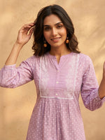 Thumbnail for Janasya Lavender A-Line Cotton Kurta - Dista