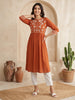 Janasya Rust Straight Rayon Kurta - Dista