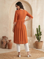 Thumbnail for Janasya Rust Straight Rayon Kurta - Dista