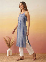 Thumbnail for Janasya Blue Straight Cotton Kurta - Dista