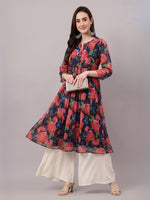 Thumbnail for Janasya Black Gathered Chiffon Kurta - Dista