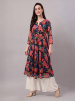 Thumbnail for Janasya Black Gathered Chiffon Kurta - Dista