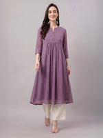 Thumbnail for Janasya Lavender A-Line Dobby Chiffon Kurta - Dista