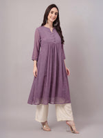 Thumbnail for Janasya Lavender A-Line Dobby Chiffon Kurta - Dista