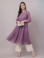 Thumbnail for Janasya Lavender A-Line Dobby Chiffon Kurta - Dista