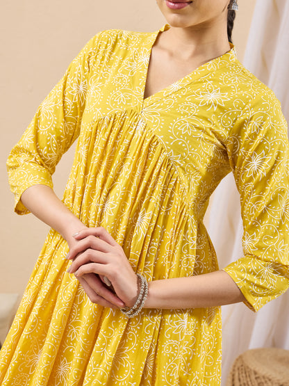 Janasya Yellow A-Line Cotton Kurta - Dista