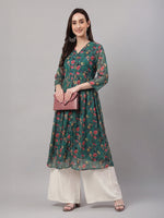 Thumbnail for Janasya Bottle Green A-Line Chiffon Lurex Kurta - Dista