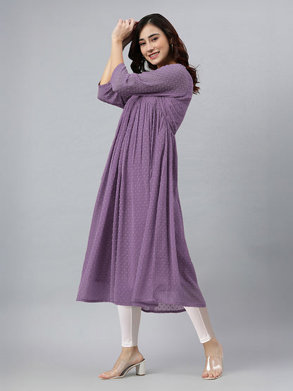 Janasya Lavender Flared Dobby Chiffon Kurta - Dista