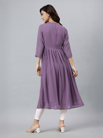 Janasya Lavender Flared Dobby Chiffon Kurta - Dista