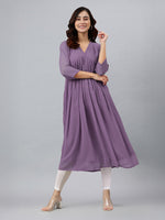 Thumbnail for Janasya Lavender Flared Dobby Chiffon Kurta - Dista