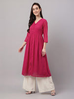 Thumbnail for Janasya Pink A-Line Dobby Chiffon Kurta - Dista