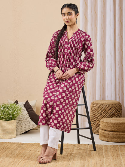 Janasya Purple Straight Cotton Kurta - Dista