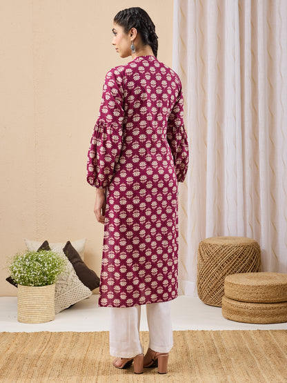 Janasya Purple Straight Cotton Kurta - Dista