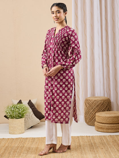 Janasya Purple Straight Cotton Kurta - Dista