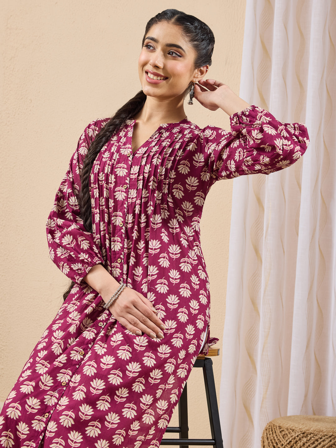 Janasya Purple Straight Cotton Kurta - Dista