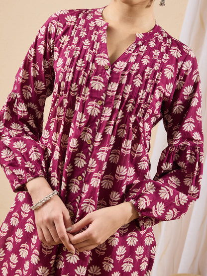 Janasya Purple Straight Cotton Kurta - Dista