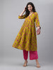 Janasya Mustard Gathered Cotton Kurta - Dista