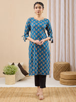 Thumbnail for Janasya Navy Blue Straight Cotton Kurta - Dista