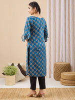 Thumbnail for Janasya Navy Blue Straight Cotton Kurta - Dista