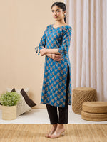 Thumbnail for Janasya Navy Blue Straight Cotton Kurta - Dista