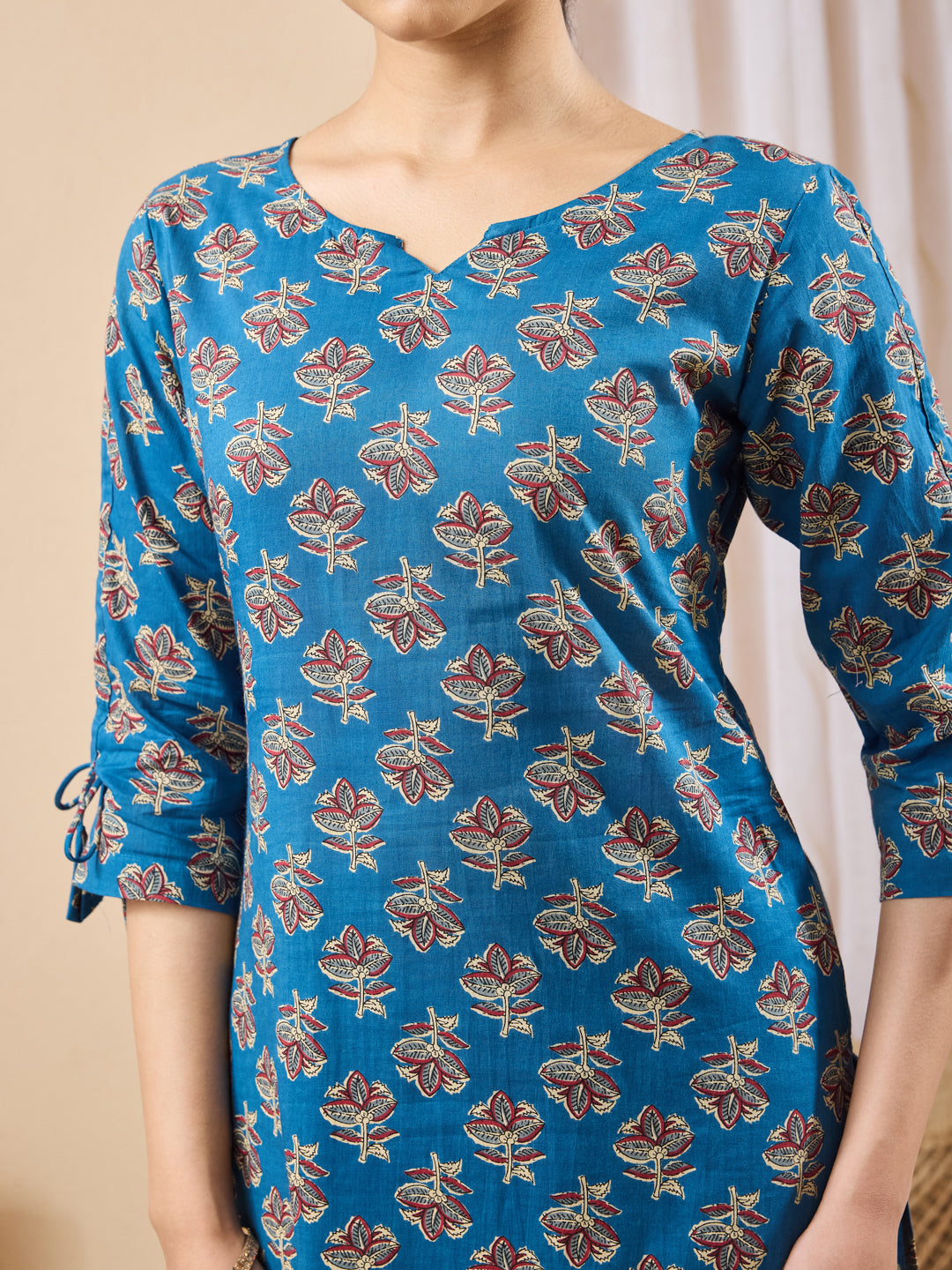 Janasya Navy Blue Straight Cotton Kurta - Dista