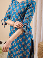 Thumbnail for Janasya Navy Blue Straight Cotton Kurta - Dista