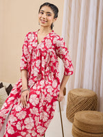 Thumbnail for Janasya Pink A-Line Cotton Kurta - Dista