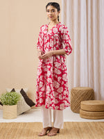 Thumbnail for Janasya Pink A-Line Cotton Kurta - Dista