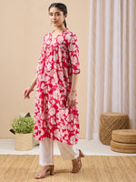 Thumbnail for Janasya Pink A-Line Cotton Kurta - Dista