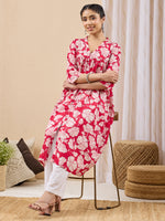 Thumbnail for Janasya Pink A-Line Cotton Kurta - Dista
