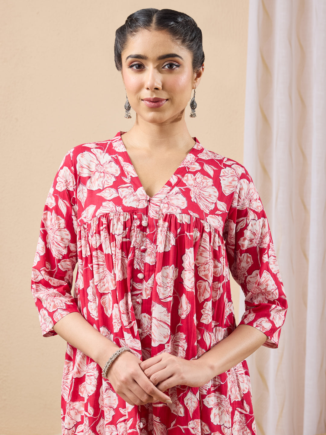 Janasya Pink A-Line Cotton Kurta - Dista