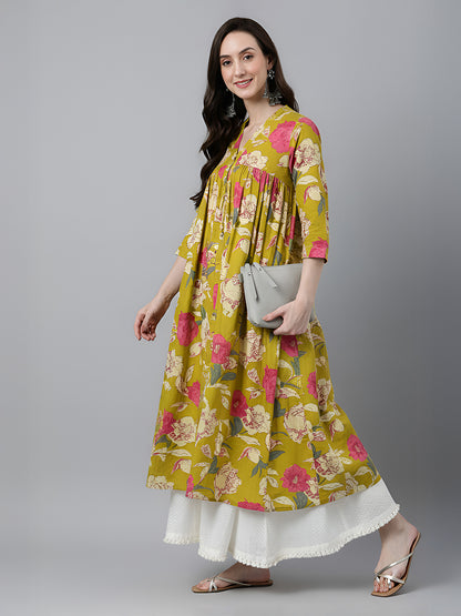 Janasya Mustard A-Line Cotton Kurta - Dista