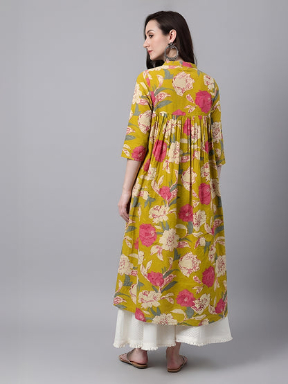Janasya Mustard A-Line Cotton Kurta - Dista