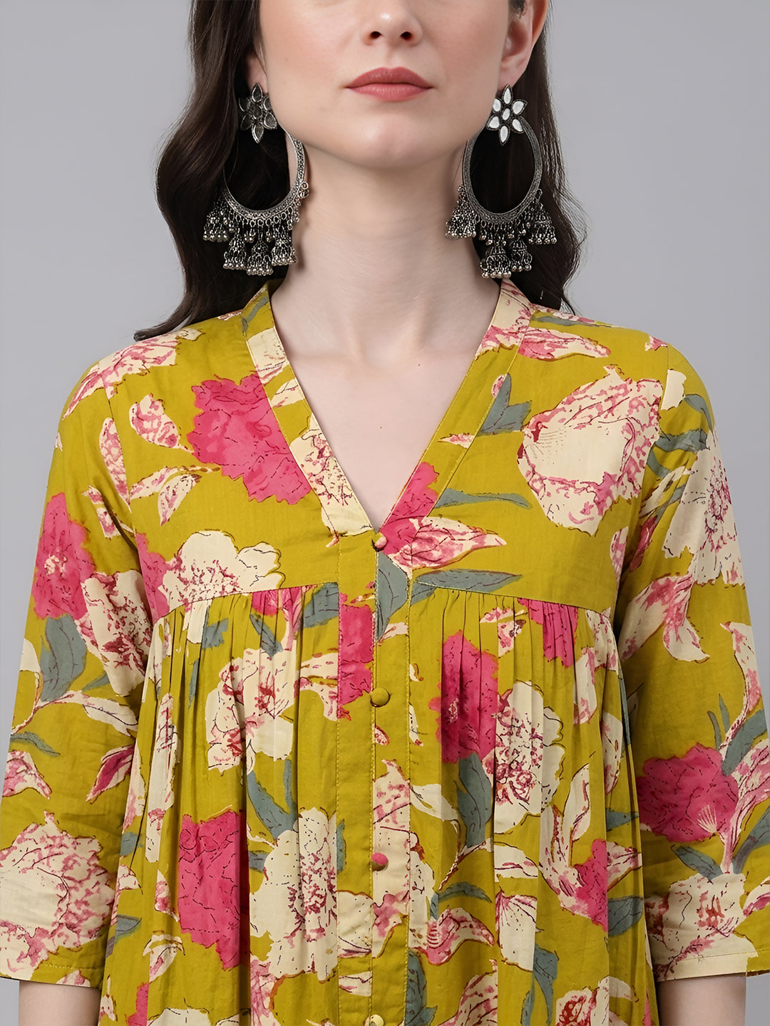 Janasya Mustard A-Line Cotton Kurta - Dista