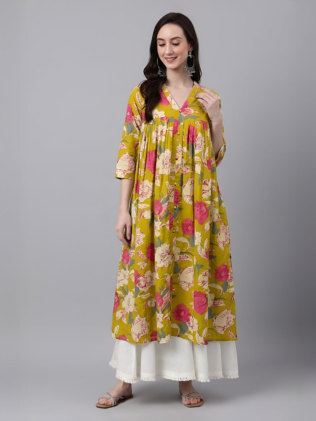 Janasya Mustard A-Line Cotton Kurta - Dista