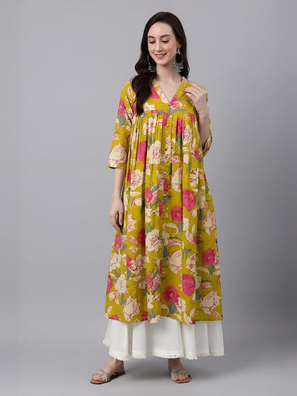 Janasya Mustard A-Line Cotton Kurta - Dista