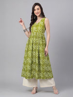 Thumbnail for Janasya Olive A-Line Cotton Kurta - Dista
