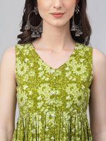 Thumbnail for Janasya Olive A-Line Cotton Kurta - Dista