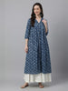 Janasya Navy Blue A-Line Cotton Kurta - Dista