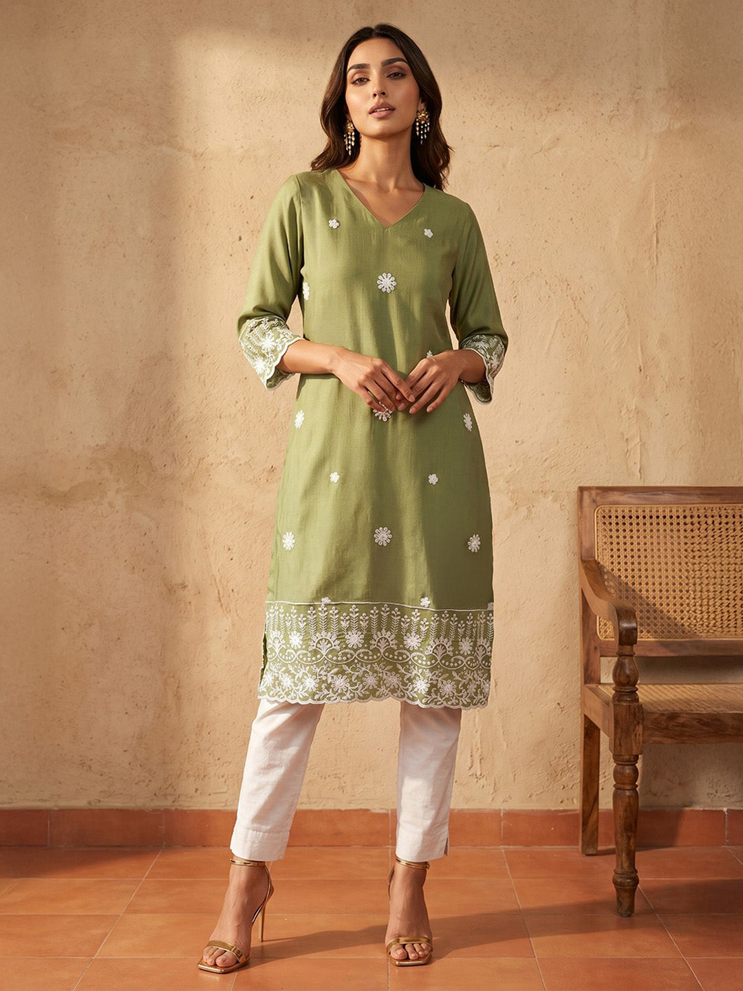 Janasya Sage Straight Silk Blend Kurta - Dista