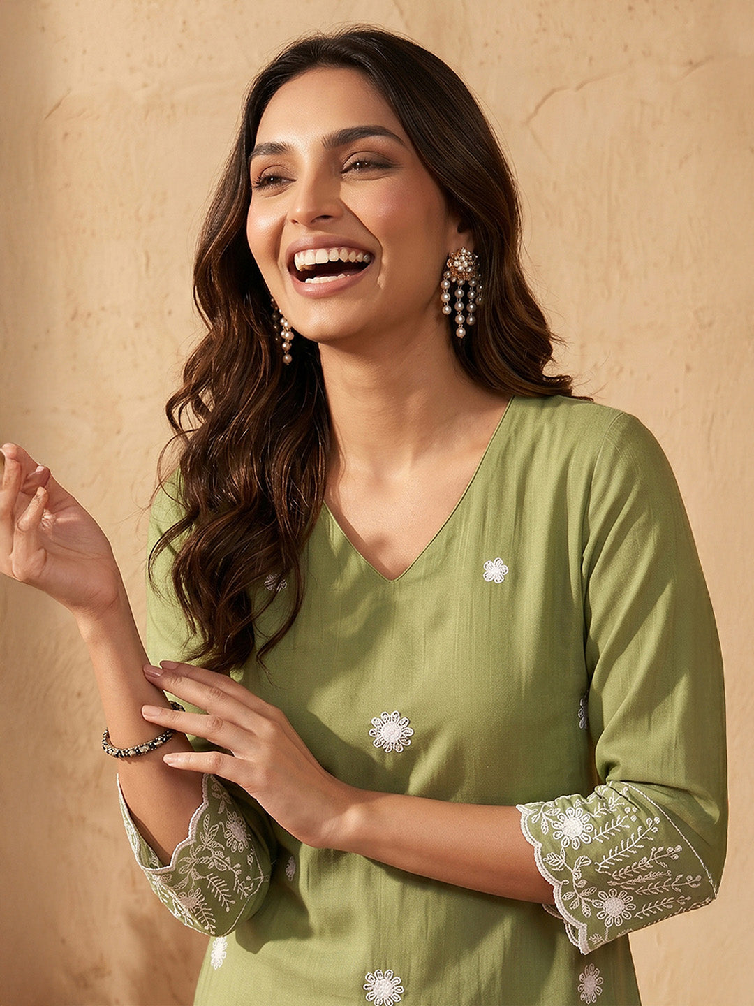 Janasya Sage Straight Silk Blend Kurta - Dista