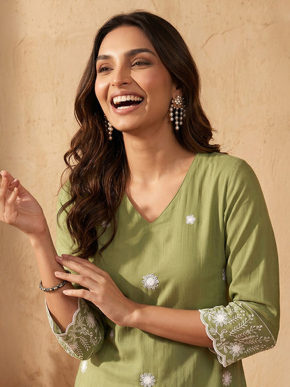 Janasya Sage Straight Silk Blend Kurta - Dista