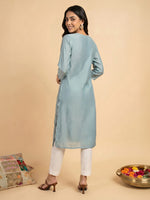 Thumbnail for Janasya Blue Straight Silk Blend Kurta - Dista