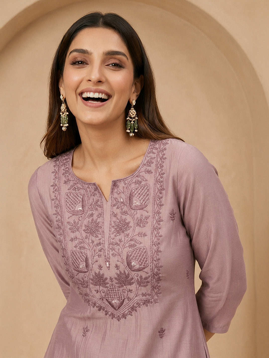 Janasya Lavender Straight Silk Blend Kurta - Dista