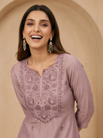 Thumbnail for Janasya Lavender Straight Silk Blend Kurta - Dista