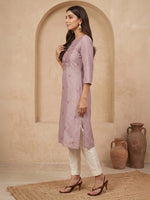 Thumbnail for Janasya Lavender Straight Silk Blend Kurta - Dista