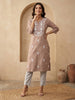 Janasya Brown Straight Silk Blend Kurta - Dista